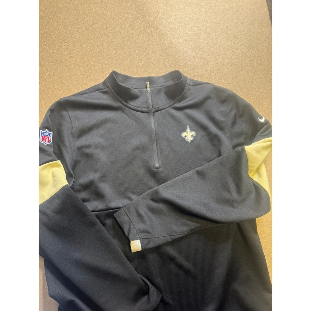 Nike Men's NFL New Orleans Saints Dri-FIT Quarter Zip‎ Pullover Black Gold L $89